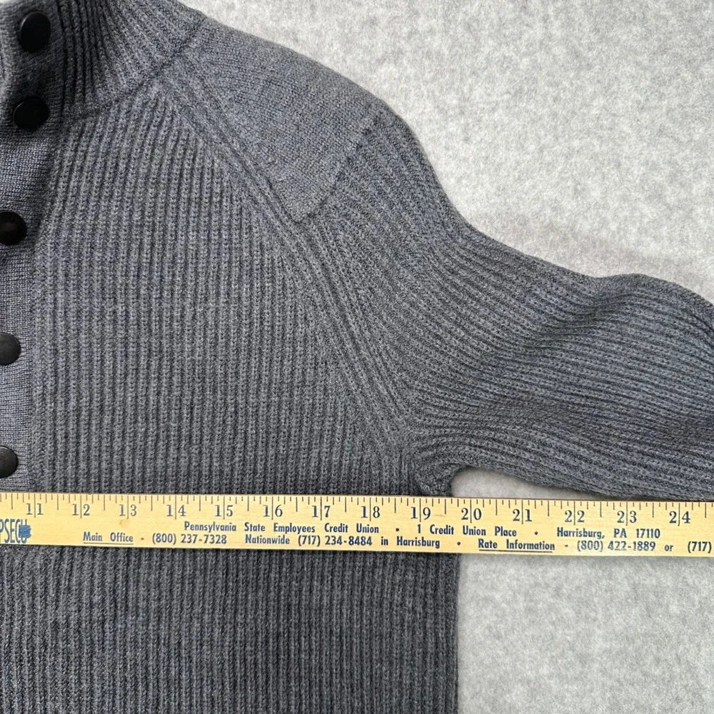 Banana Republic Mens Gray Ribbed Mock Neck Button Quarter Zip Wool Sweater Small